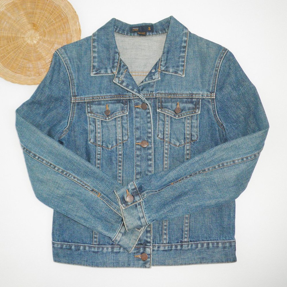 J Crew Classic Preppy Medium Wash Denim Jacket SMALL S - Picture 1 of 5